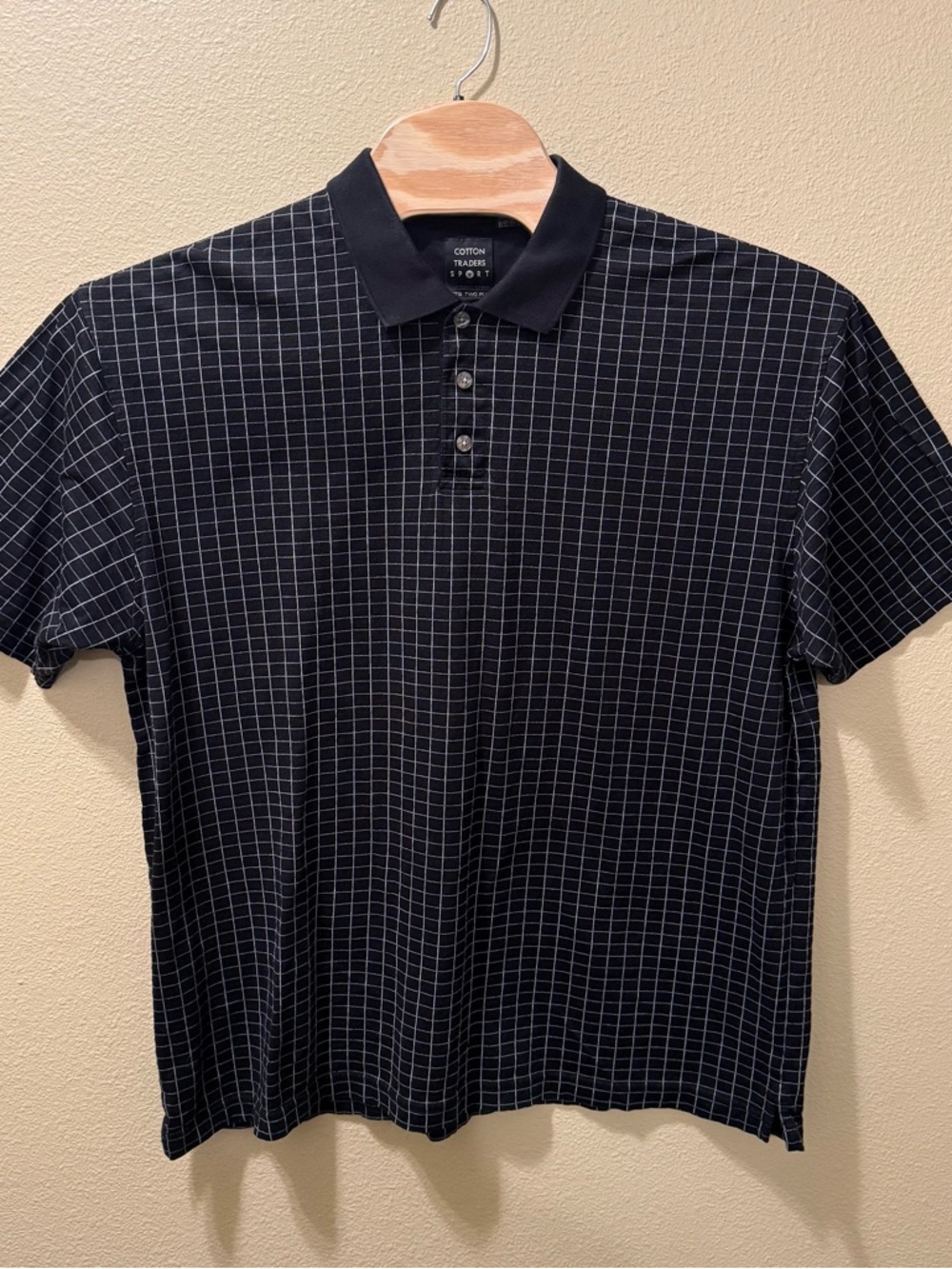 Men’s XL Cotton Traders Sport Black 100% Mercerized Cotton Check Polo Shirt